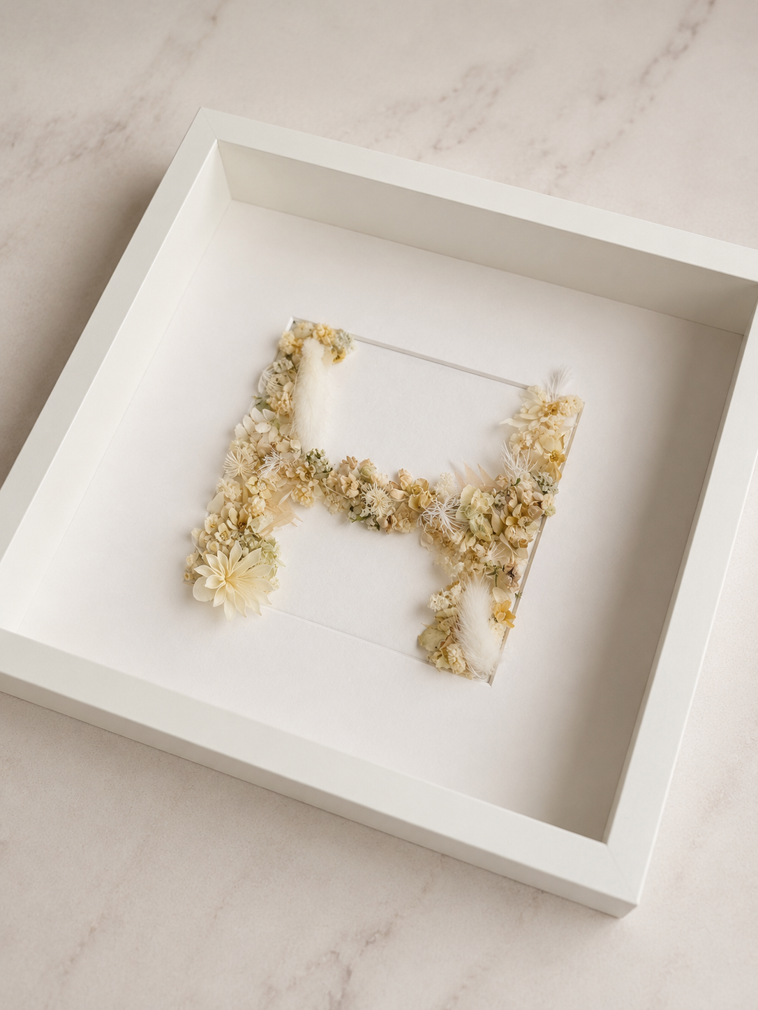 Floral initial keepsake frame with real preserved flowers, Ever After Bloom UAE gift